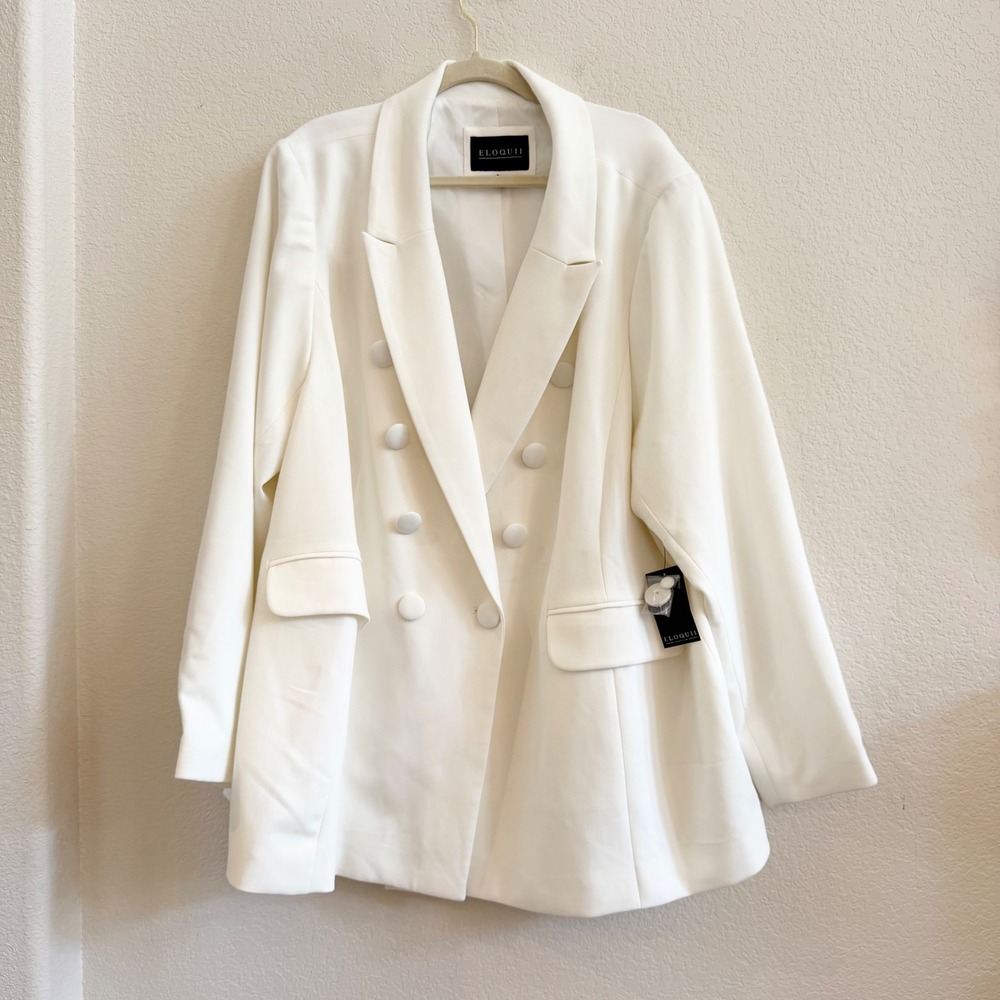 Eloquii Womens White Double Breasted Blazer Long Sleeve Plus Size 28
